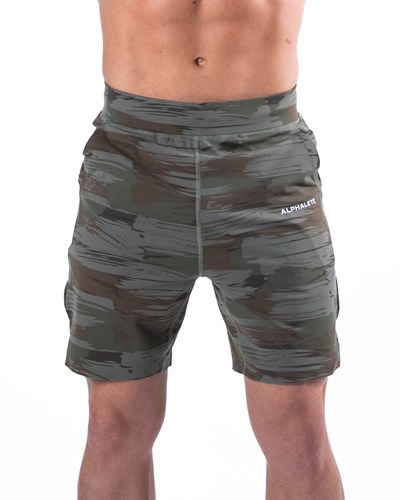 Alphalete 4-Way Stretch 8" Krótkie Oliwkowe Camo | 71560-DESK