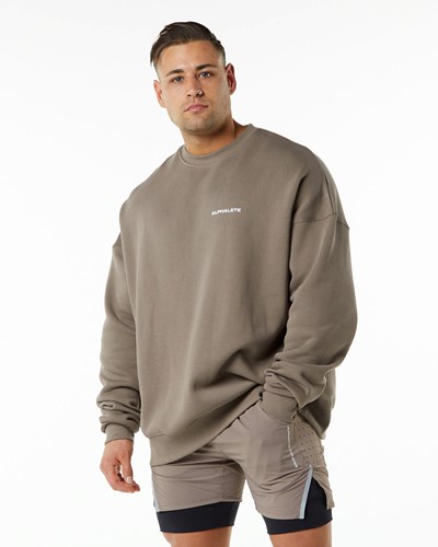 Alphalete Brushed Fleece Crewneck Swetry Mocha | 54209-IKUY