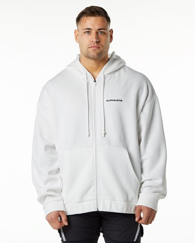 Alphalete Brushed Fleece Full-Zip Hoodie Białe | 19573-PBYL