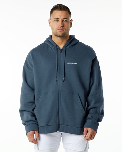 Alphalete Brushed Fleece Full-Zip Hoodie Niebieskie | 61928-RVSL