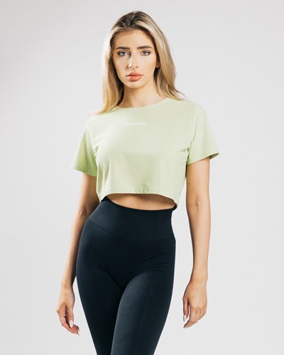 Alphalete Cropped Lekkie Krótkie Sleeve Głęboka Zielone | 30564-PJKC