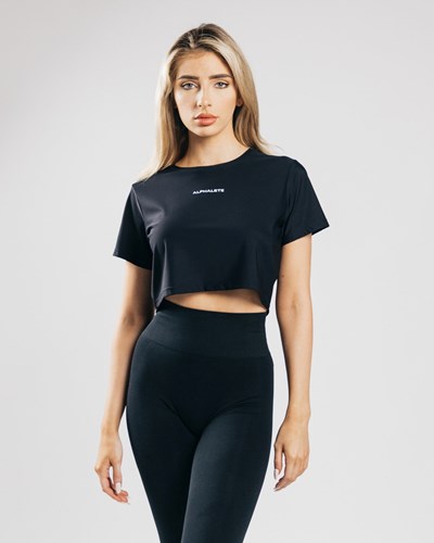 Alphalete Cropped Lekkie Krótkie Sleeve Czarne | 48619-MGJL