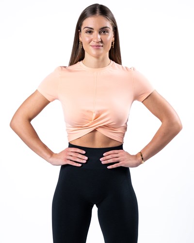 Alphalete Cropped Premium Krótkie Sleeve Koralowe | 13276-USGE