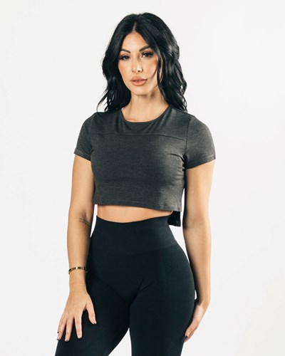 Alphalete Cropped Premium Krótkie Sleeve Czarne | 71358-GTVF