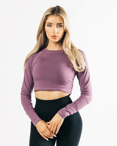 Alphalete Cropped Premium Long Sleeve Czarne | 81630-LBTU