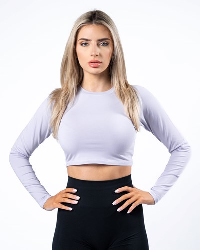 Alphalete Cropped Premium Long Sleeve Lilac Haze | 56049-CDEW