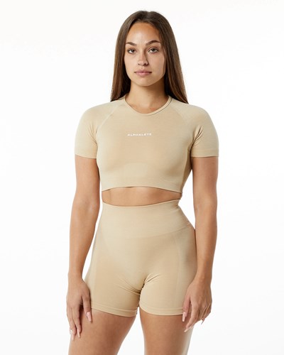 Alphalete Cropped Seamless Krótkie Sleeve Hazelnut | 27495-FICA