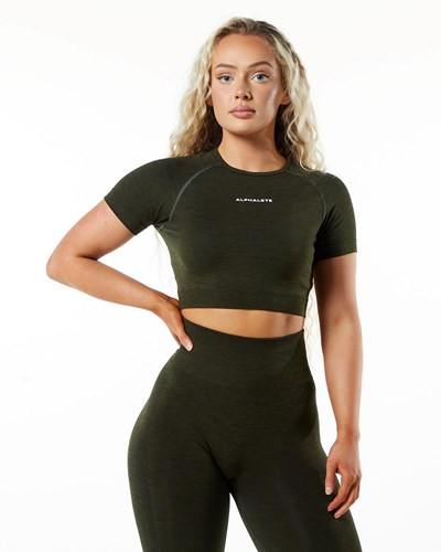 Alphalete Cropped Seamless Krótkie Sleeve Evergreen | 80136-DJYV