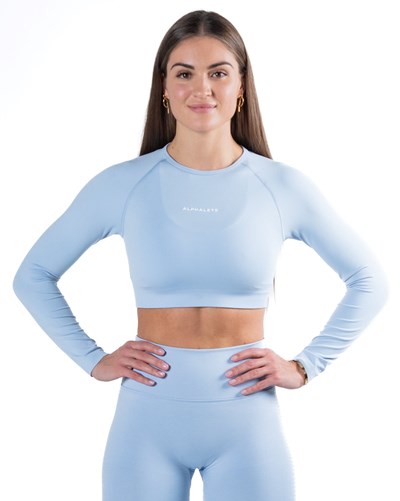 Alphalete Cropped Seamless Long Sleeve Niebieskie | 39165-GBEN