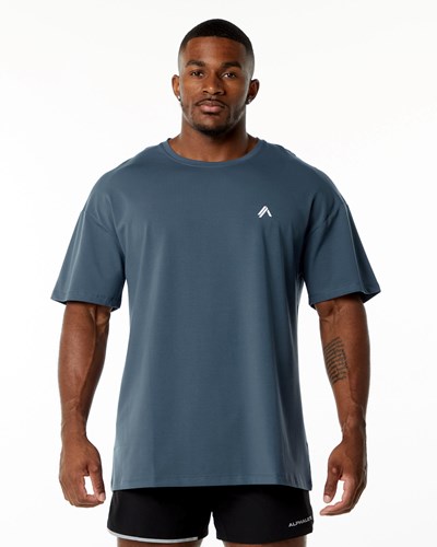 Alphalete Drop Shoulder Tee Niebieskie | 29574-FZJV