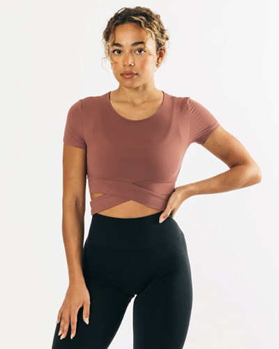 Alphalete Fitted Krótkie Sleeve Tie Top Mauve | 85742-GSLQ