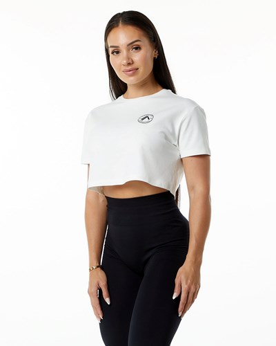 Alphalete Fitted Performance Krótkie Sleeve Crop Białe | 38670-XFJH