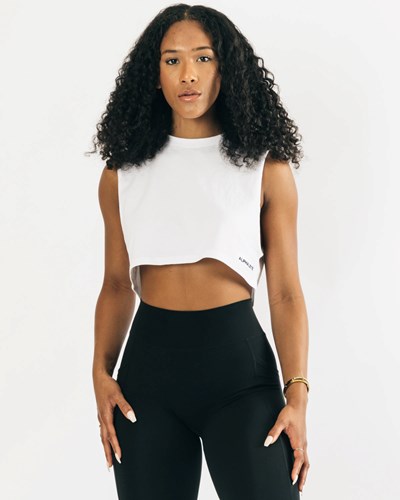 Alphalete Heavy Bawełniane Cropped Cutoff Białe | 10498-EPNR