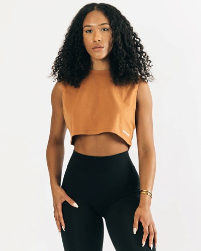 Alphalete Heavy Bawełniane Cropped Cutoff Clay | 27013-YINU