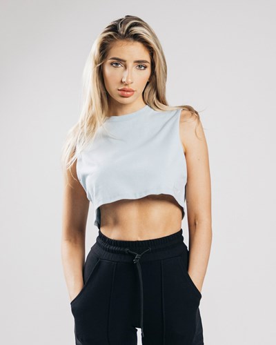 Alphalete Heavy Bawełniane Cropped Cutoff Niebieskie | 39840-ILMA