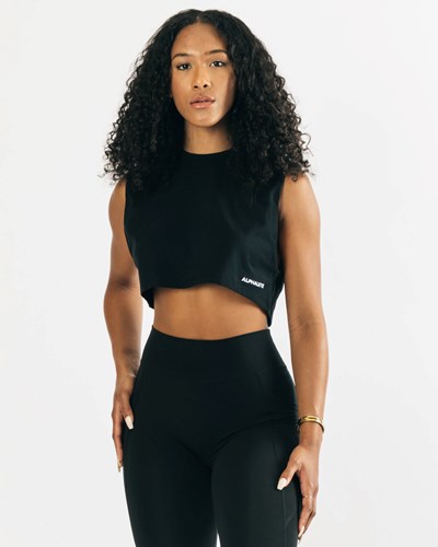 Alphalete Heavy Bawełniane Cropped Cutoff Czarne | 41769-LJVW