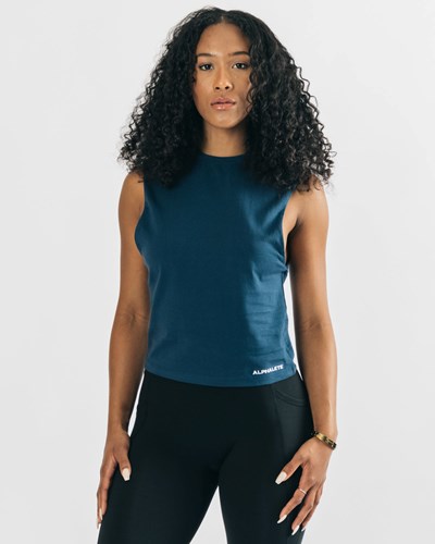 Alphalete Heavy Bawełniane Cutoff Granatowe | 86210-AVDR