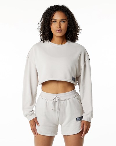 Alphalete Heavyweight Washed Terry Crop Pullover Moonstone | 17205-RQGE