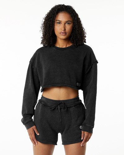 Alphalete Heavyweight Washed Terry Crop Pullover Onyx | 68972-XDBS