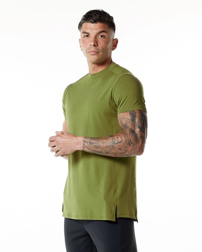 Alphalete High-Neck Premium Krótkie Sleeve Tee Zielone | 81076-FEDQ