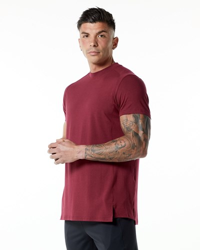 Alphalete High-Neck Premium Krótkie Sleeve Tee Czerwone | 91830-UEPI