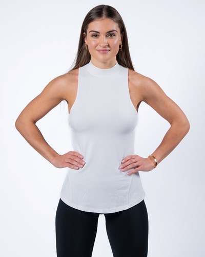 Alphalete High-Neck Premium Tank Białe | 65739-ZTFJ