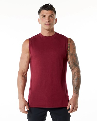 Alphalete High-Neck Premium Tank Czerwone | 25970-OGAB