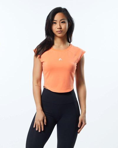 Alphalete High Performance Krótkie Sleeve Crop Tee Electric Peach | 54032-XYBK