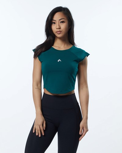 Alphalete High Performance Krótkie Sleeve Crop Tee Velvet Teal | 94613-HTGD