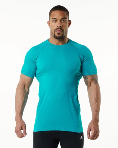 Alphalete High Performance Seamless Krótkie Sleeve Tee Ocean | 48175-NIHT