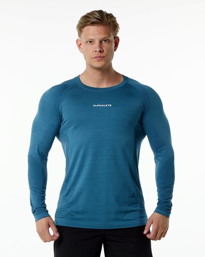 Alphalete High Performance Seamless Long Sleeve Tee Niebieskie | 57149-YVRH