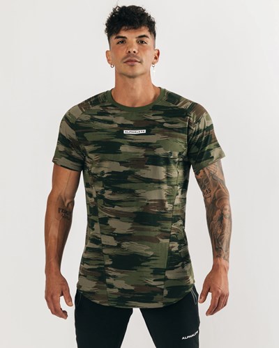 Alphalete High Performance Tee Oliwkowe Camo | 86491-GRIT