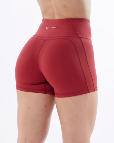 Alphalete High-Waisted Medium Compression 4" Krótkie Czerwone | 69072-EZKO