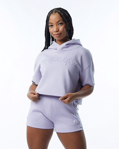 Alphalete Interlock Knit Crop Hoodie Lilac | 32971-FGLE