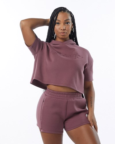 Alphalete Interlock Knit Crop Hoodie Mauve | 47256-CPOH