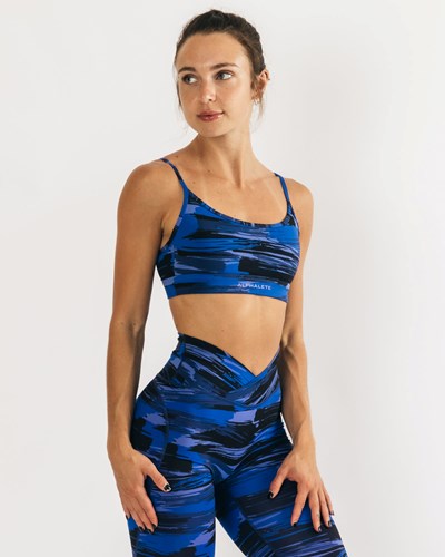 Alphalete Medium Impact Bra Niebieskie Camo | 65410-NKUR