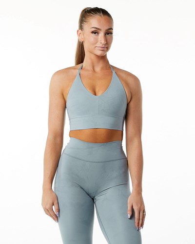 Alphalete Medium-Impact Luxury Sports Bra Washed Denim | 29851-RJXC