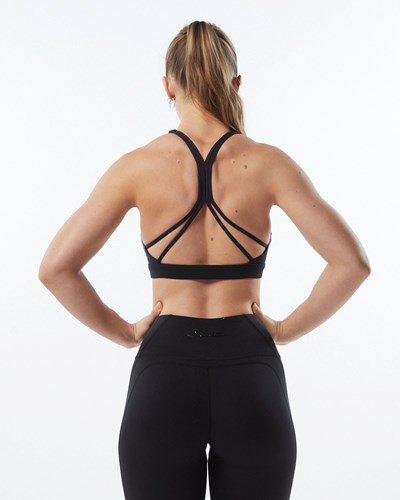 Alphalete Medium-Support Paskiem Open Back Sports Bra Blackout | 64072-DSCJ