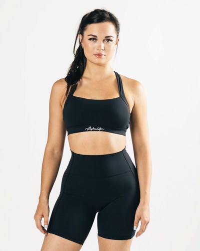 Alphalete Medium-Support Racer Back Sports Bra Czarne | 90357-QFBE