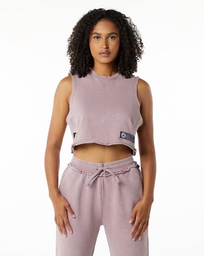 Alphalete Mid-Weight Washed Terry Crop Cutoff Różowe | 17539-DMNC