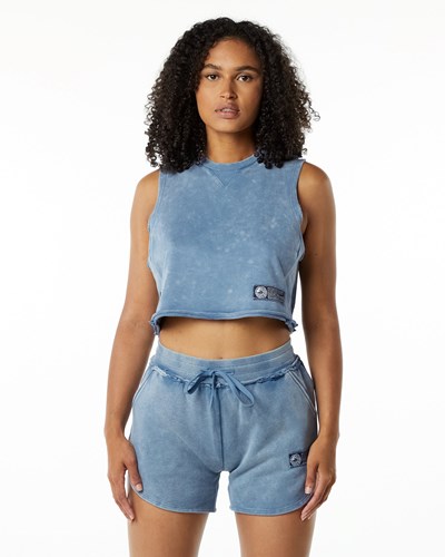 Alphalete Mid-Weight Washed Terry Crop Cutoff Niebieskie | 50184-GNME