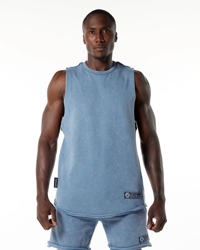 Alphalete Mid-Weight Washed Terry Cutoff Niebieskie | 69714-MOYB