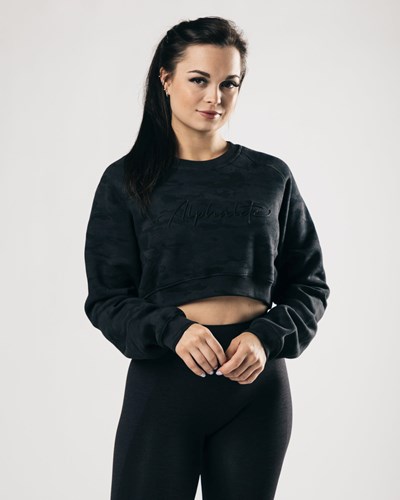 Alphalete Oversized Fleece Cropped Swetry Darkest Hour | 64352-GWEM