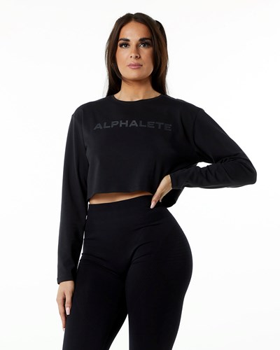 Alphalete Oversized Performance Long Sleeve Crop Blackout | 17325-YUPC