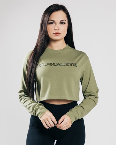 Alphalete Oversized Performance Long Sleeve Crop Zielone | 31496-UTKI