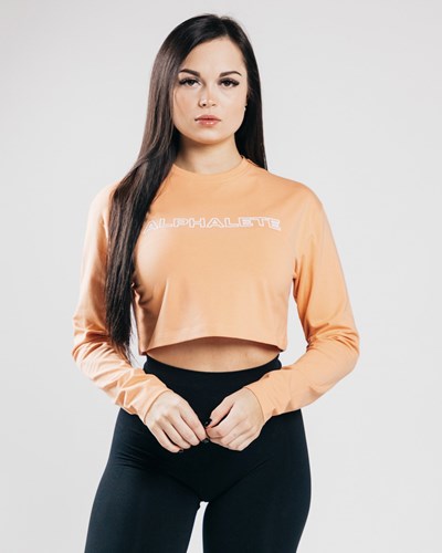 Alphalete Oversized Performance Long Sleeve Crop Pomarańczowe | 94867-TJMZ