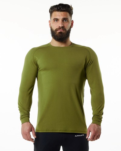 Alphalete Premium Epaulette Long Sleeve Tee Zielone | 54630-XZCM