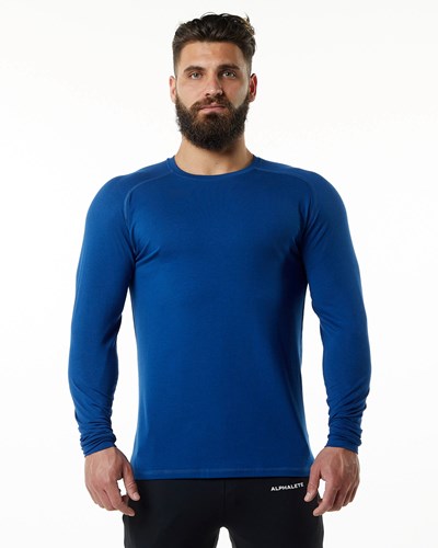 Alphalete Premium Epaulette Long Sleeve Tee Niebieskie | 84679-RHFK