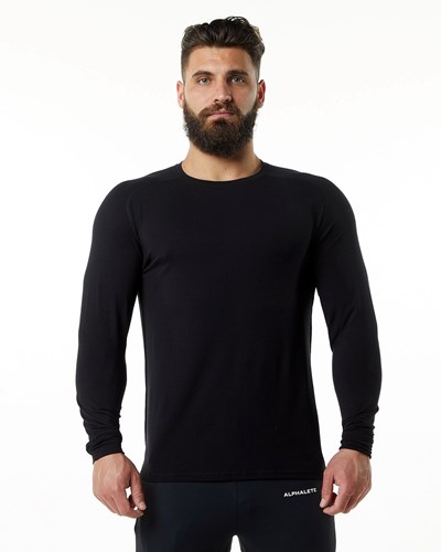 Alphalete Premium Epaulette Long Sleeve Tee Czarne | 92746-GYFZ