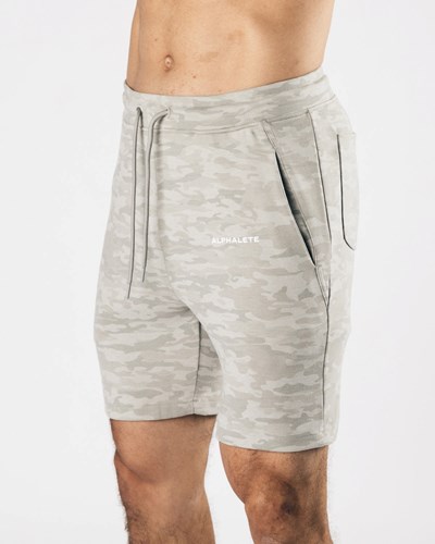 Alphalete Relaxed All-Purpose 8" Bawełniane Krótkie Srebrne Camo | 13786-BMEG